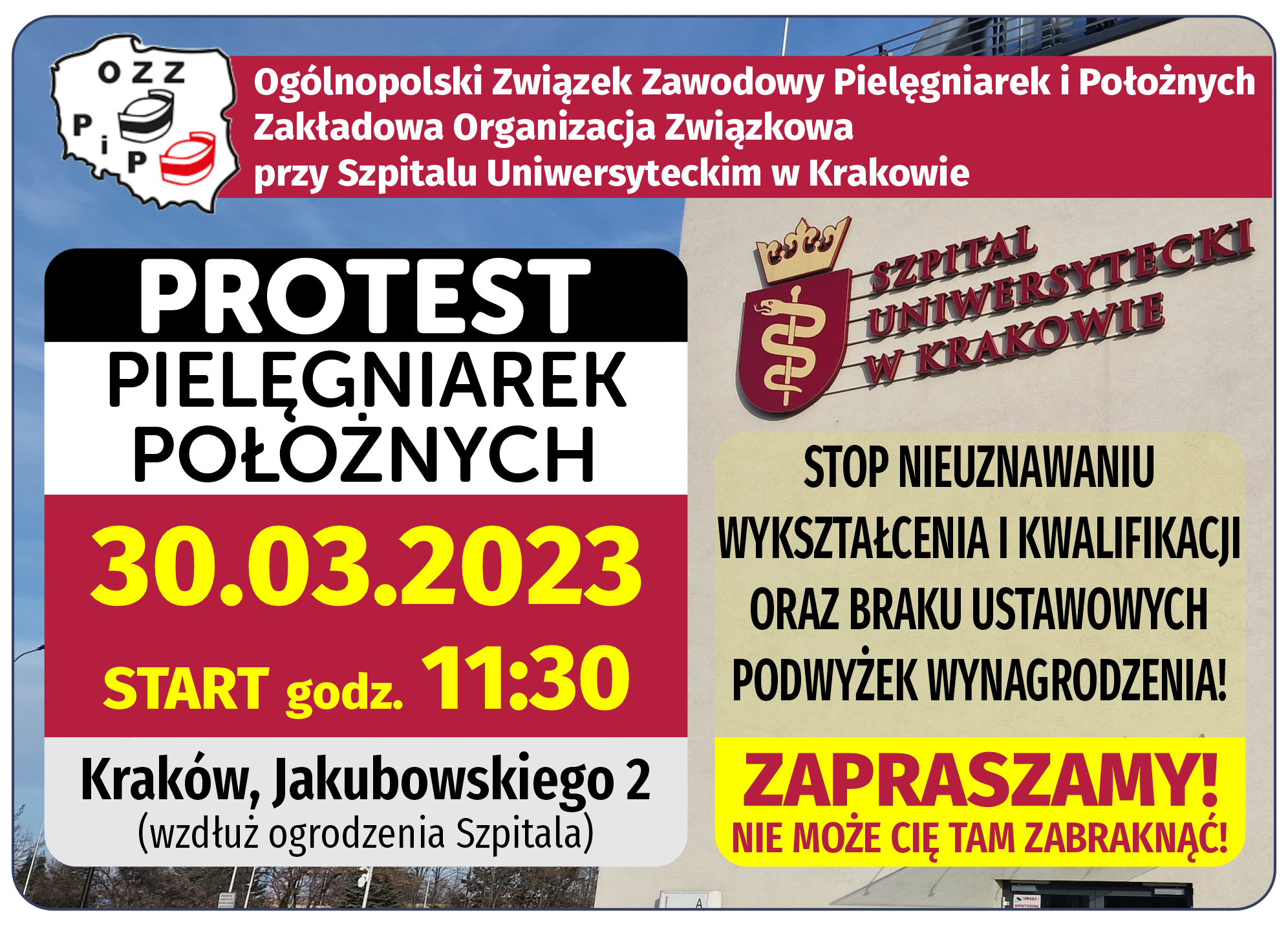 Protest pielęgniarek i położnych ze Szpitala Uniwersyteckiego w Krakowie