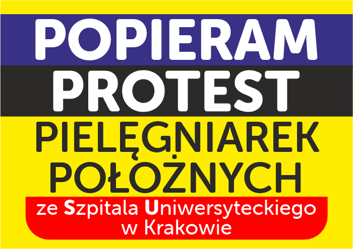 naklejka popieram protest pielęgniarek i położnych ze Szpitala Uniwersyteckiego w Krakowie